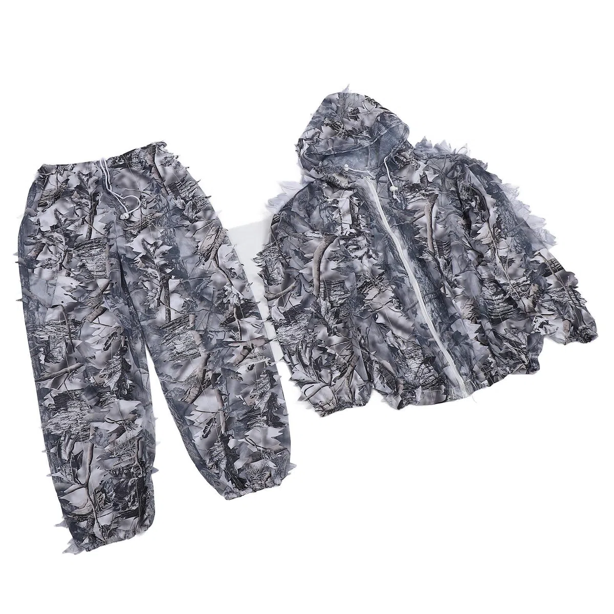 Dilwe Snow Wild Ghillie Suit 3D-Blatt-Jacken- und Hosen-Set für die Jagd, 3D-lebensechter Schnee, Atmungsaktiv und Weich, Freie Größe, Männer und Frauen