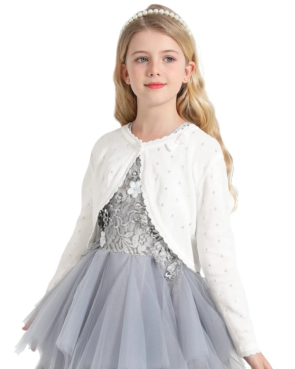 Adorel Mädchen Cardigan Festlich Langarm Rundhalsauschnitt Bolero Strickjacke