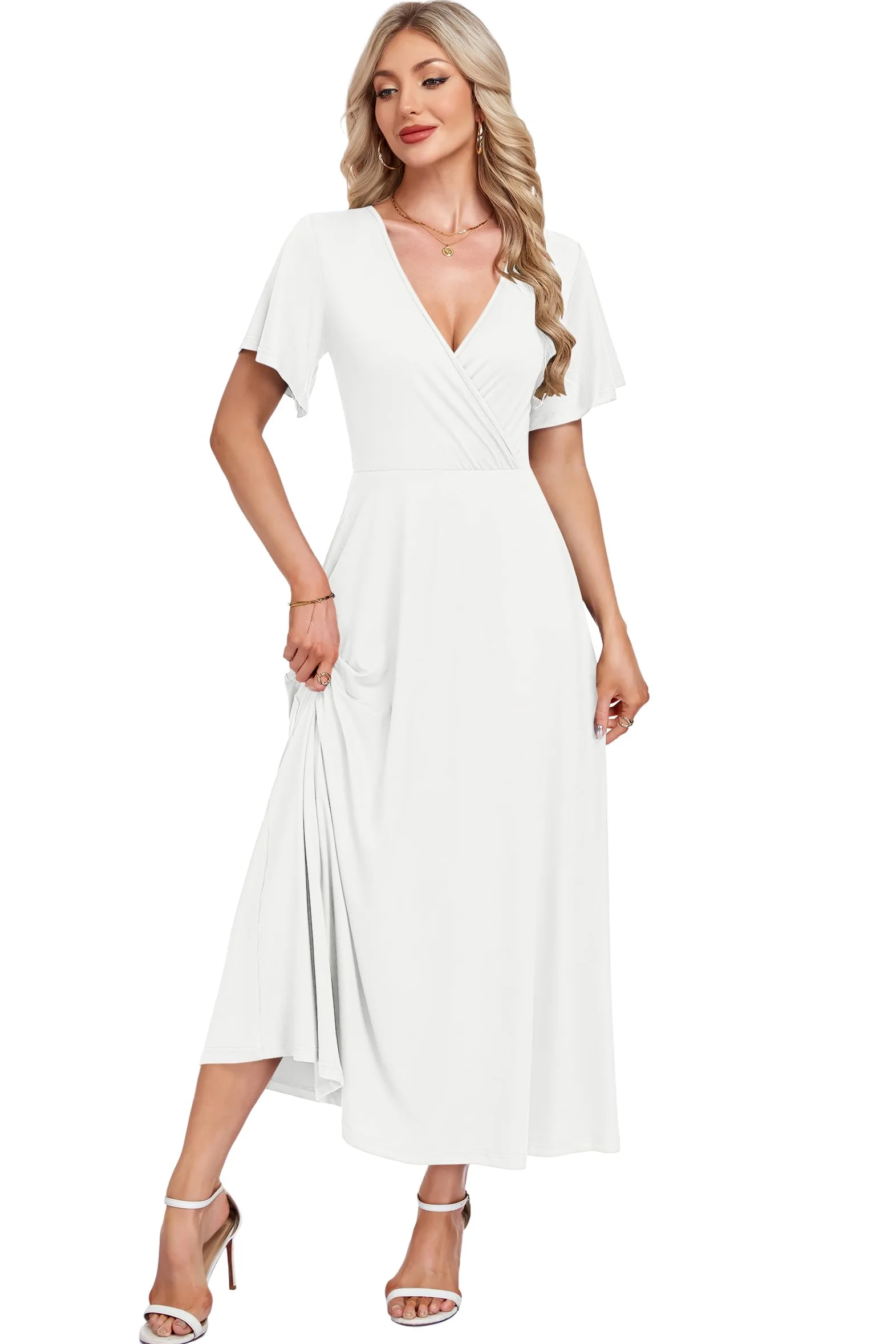 AUSELILY Maxikleider Damen Sommer Kleid Lässig Hohe Taille Lockere Passform Mit Taschen