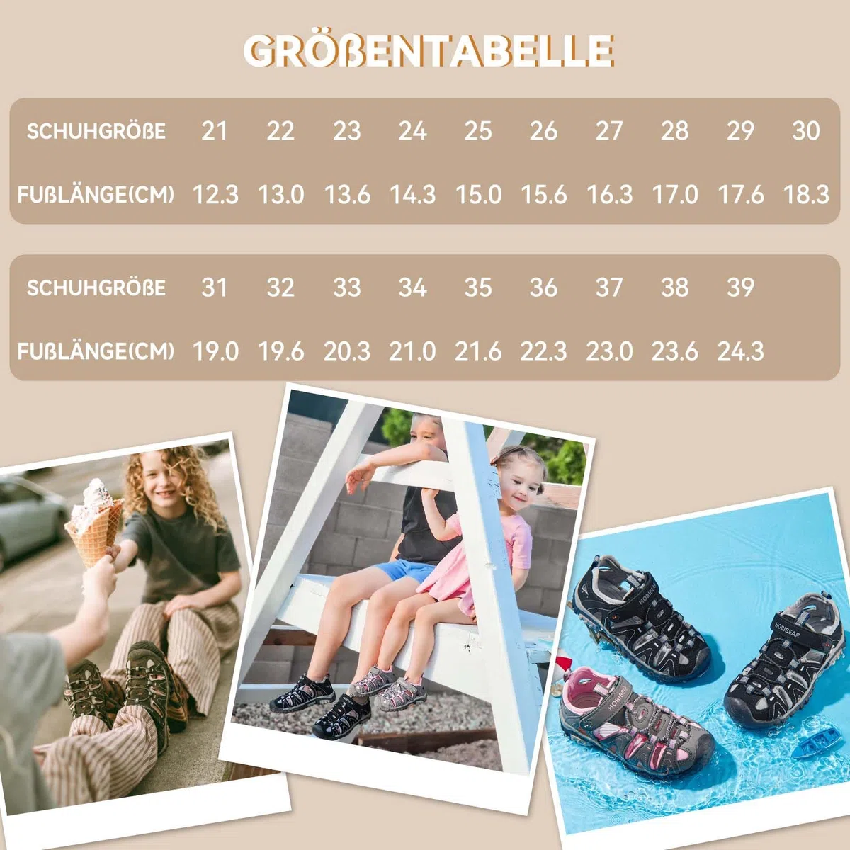 HOBIBEAR Kinder Jungen Outdoor Sandalen Trekkingsandalen Sport Sandalen Mädchen Geschlossen Wandernsandalen Sommer Atmungsaktiv Rutschfest Hiking Sandal Sportsandalen für Kinder