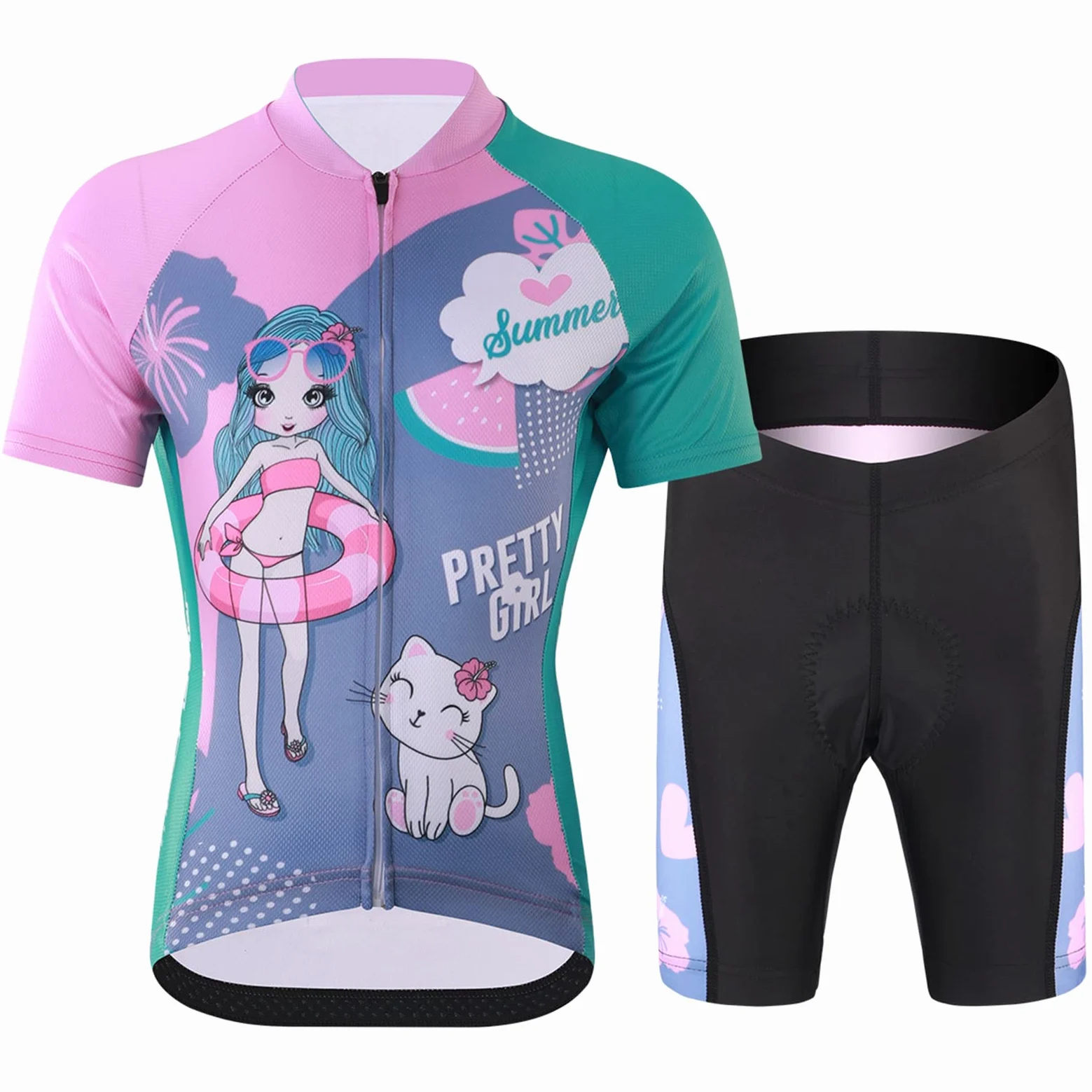 Kinder Jungen Radtrikot Mädchen Fahrrad Trikot Radhose mit Sitzpolster Kurzarm Radshirt Radsport Anzüge