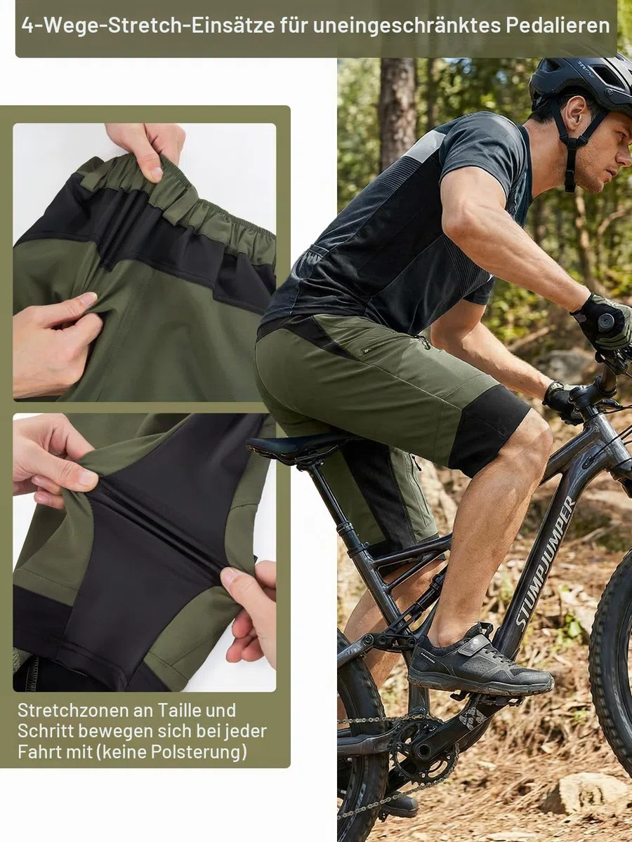 ARSUXEO Radhose Herren MTB Shorts Gepolstert Getrennte Unterhose Lose Fit Fahrradhose Wasserabweisend 1903 001D