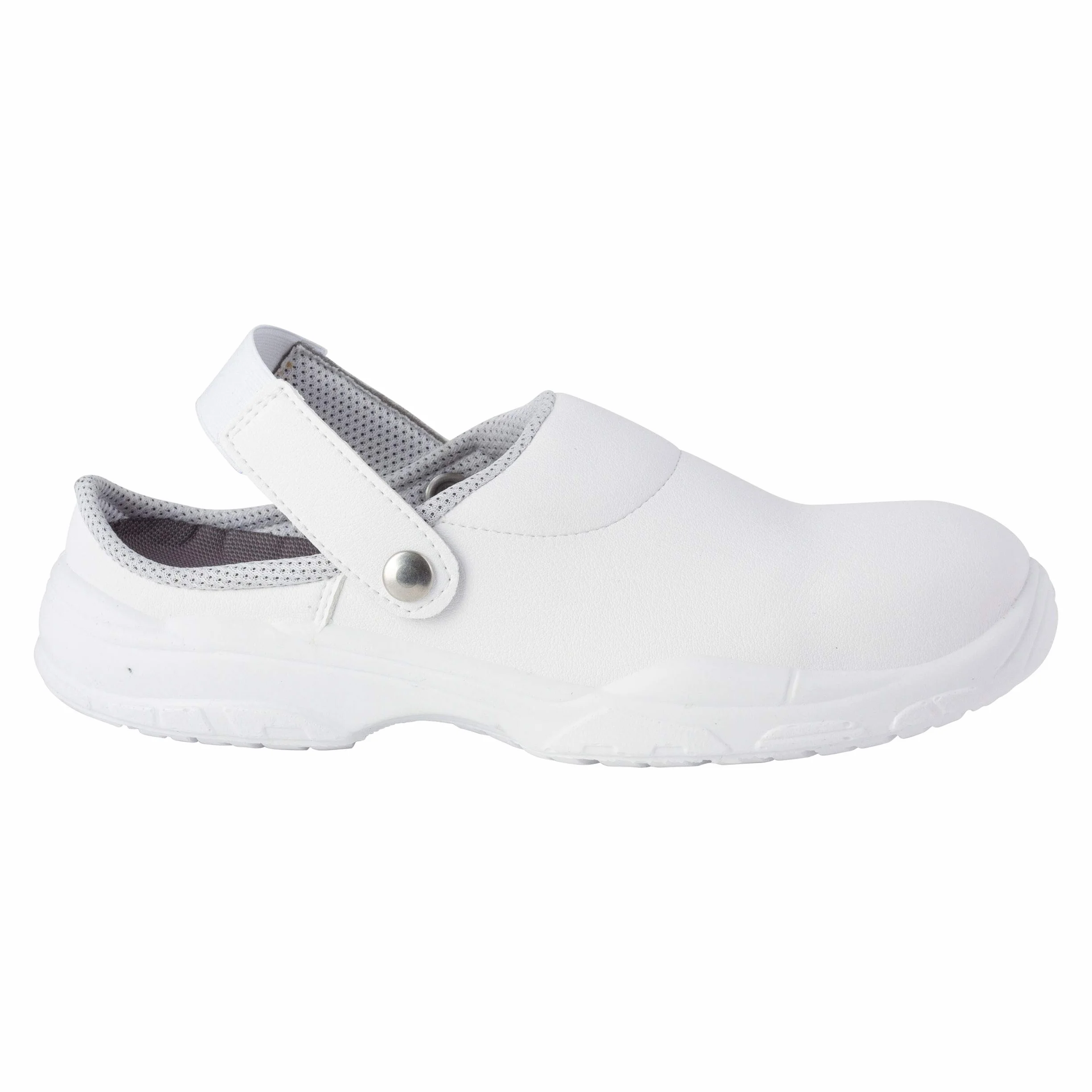 REPOSA Medical – Sanitär-Clogs für Damen und Herren aus Mikrofaser + Sicherheitskappe aus Verbundstoff, Anti-Schock und antistatisch, mit Kordelzug, Bequeme und rutschfeste Küchenschuhe, Weiß, 39 EU