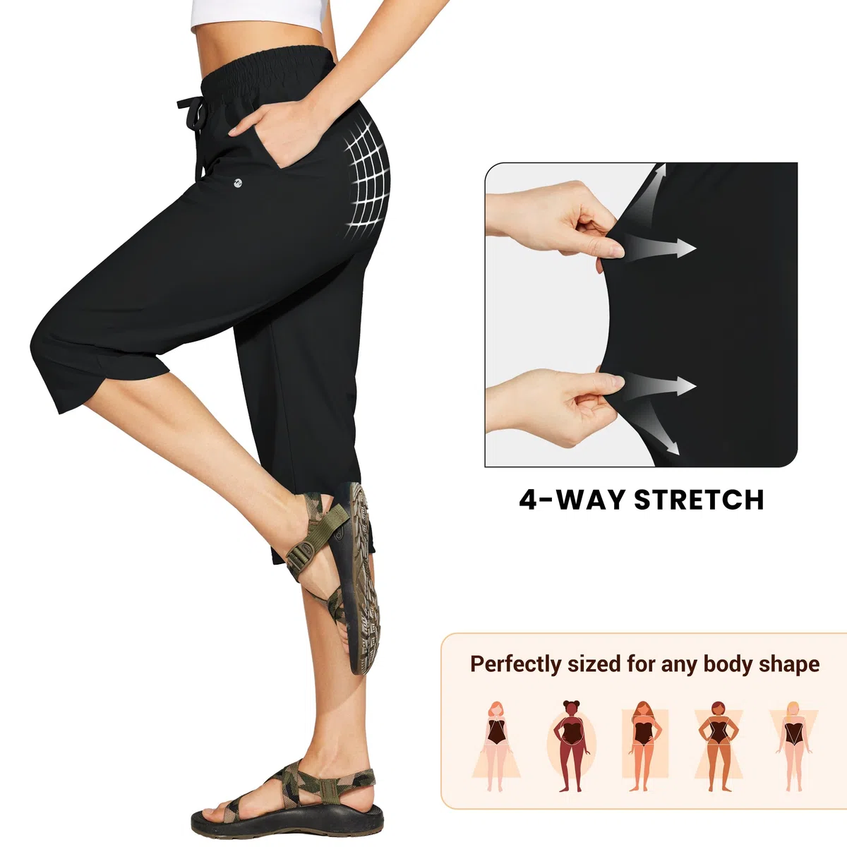 WILLIT Damen Badehose Capris Hosen Badeshorts Schnelltrockner Schwimmen Board Beach Athletic Capris mit Taschen Lightweight UPF 50 + 18“