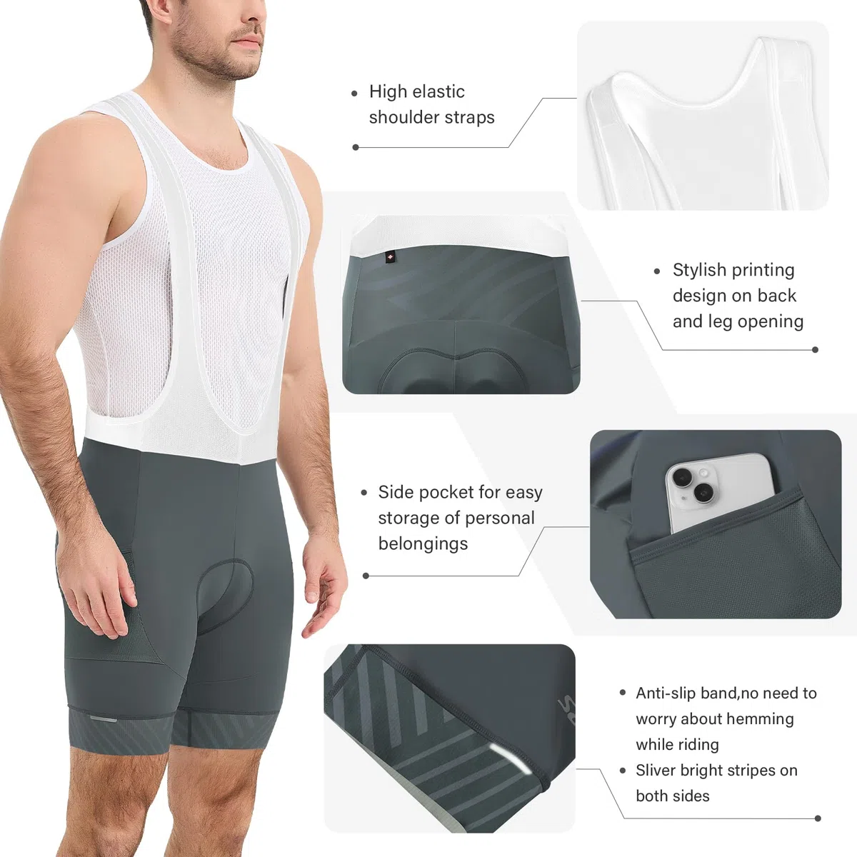 Santic Trägerhose Fahrrad Herren Fahrradhose Kurz mit Sitzpolster Radhose Herren Kurz Gepolstert