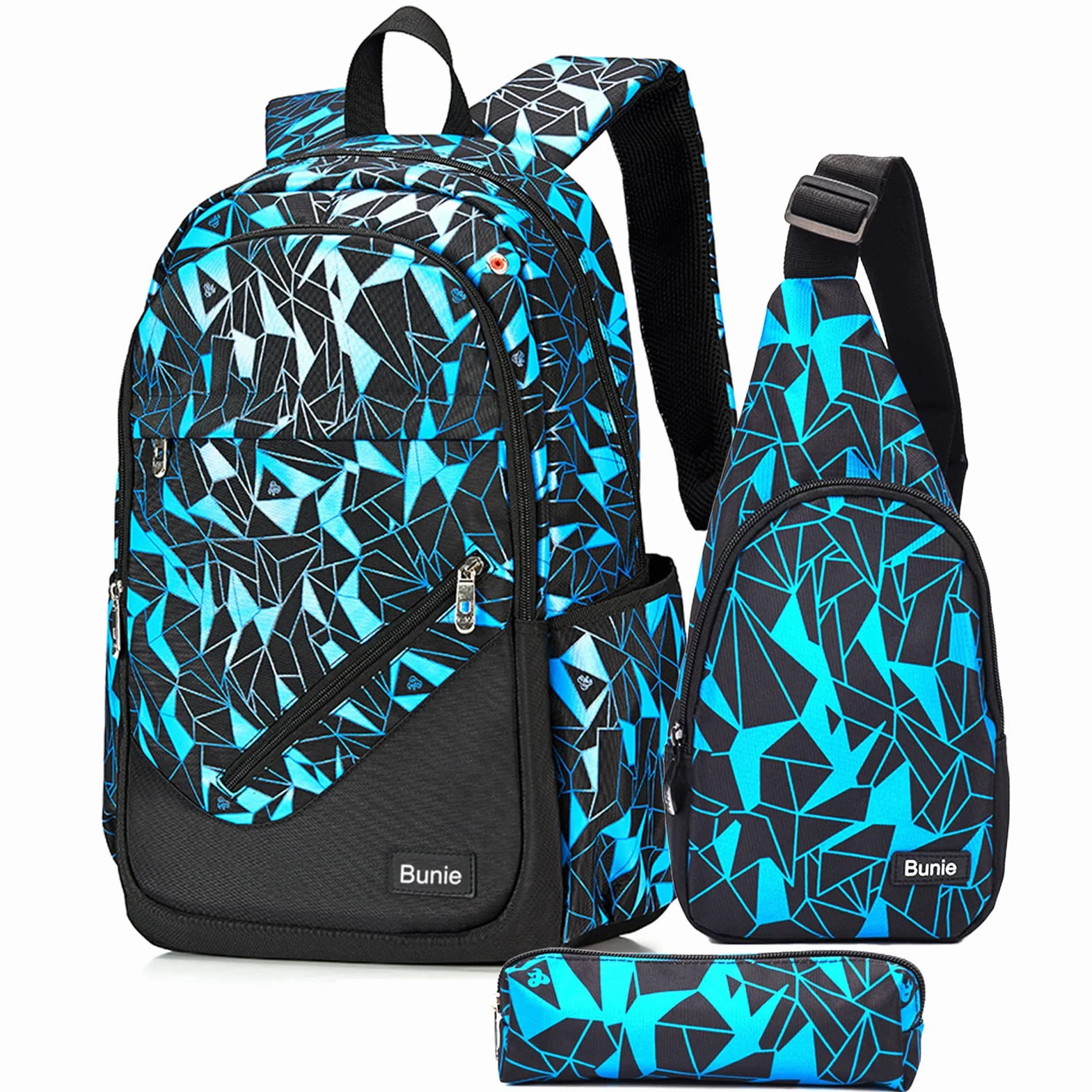bunie Rucksack für Jungen Große Büchertasche wasserdichte Schultasche Federmäppchen Umhängetasche Set für Grundschule Mittelschule Gymnasium