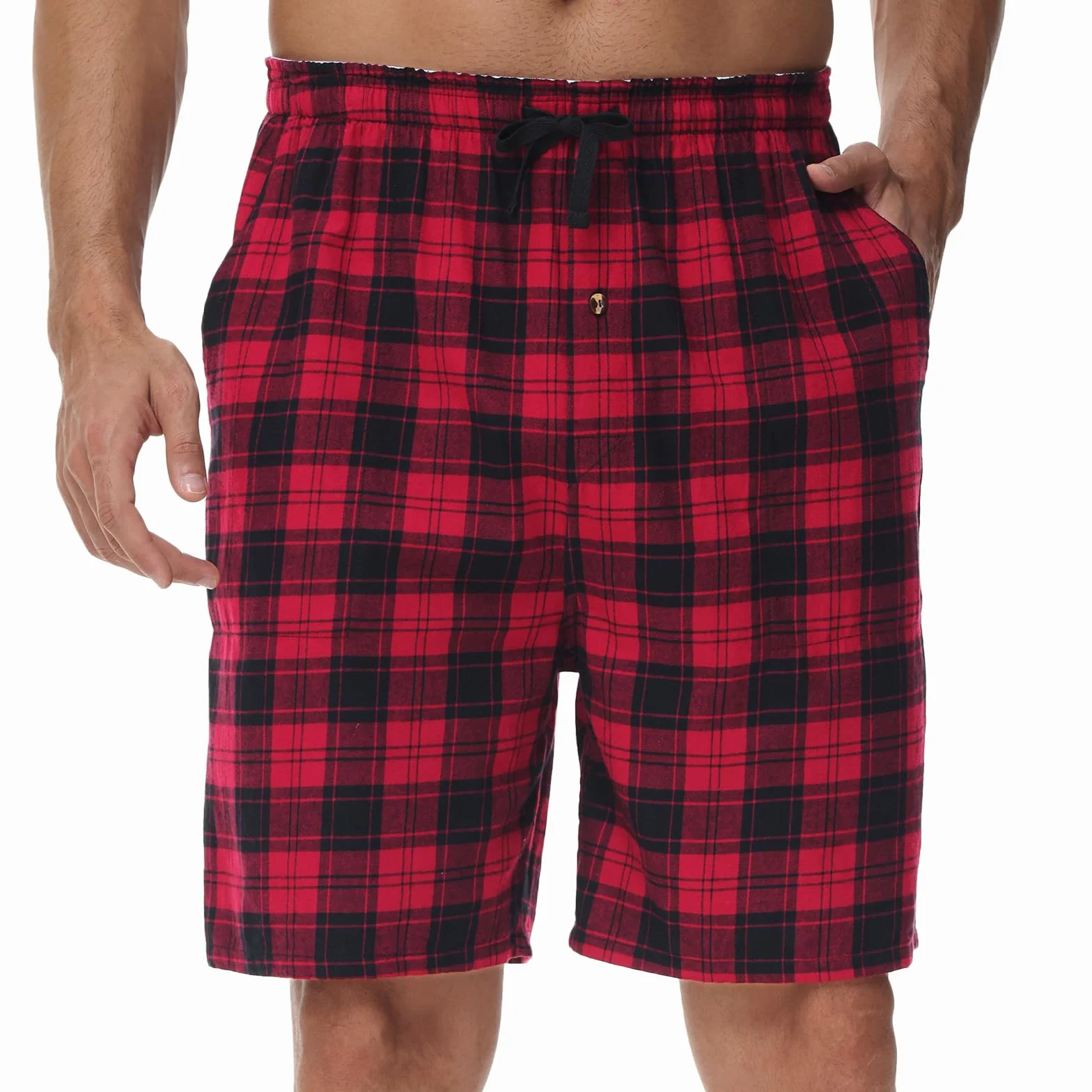 Huayuzh Schlafanzughose Herren Kurz Pyjama Baumwolle 3er Pack Kariert Schlafhose Weich Atmungsaktiv Taschen Knopfleiste