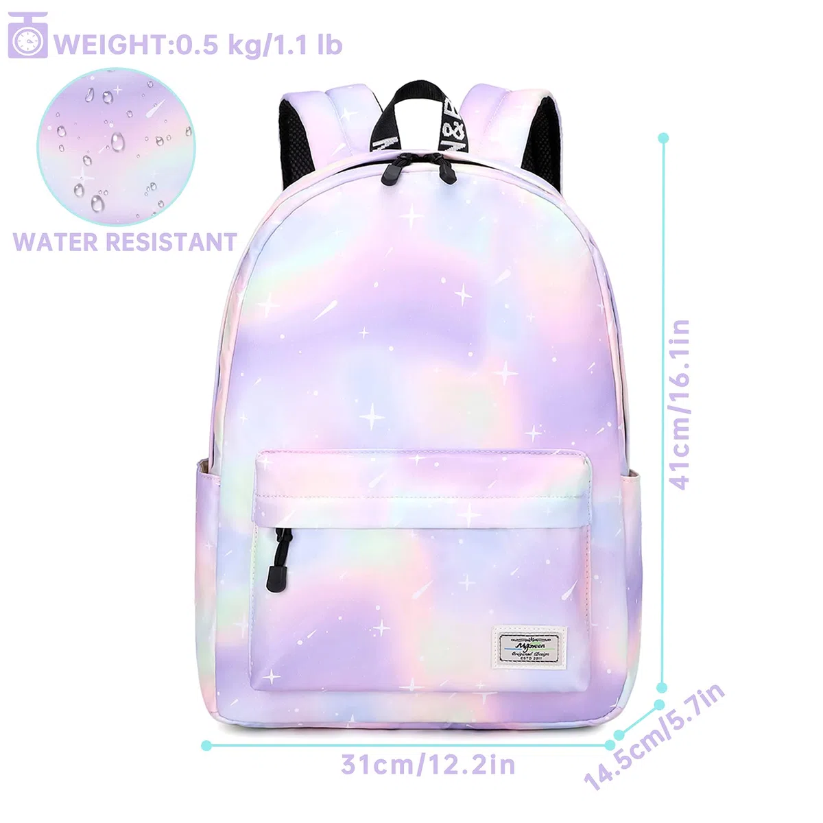 Lohol Leichter Schulrucksack für Mädchen, Kinder-Schulranzen-Rucksack mit Galaxie Aufdruck (Grün&Lila)