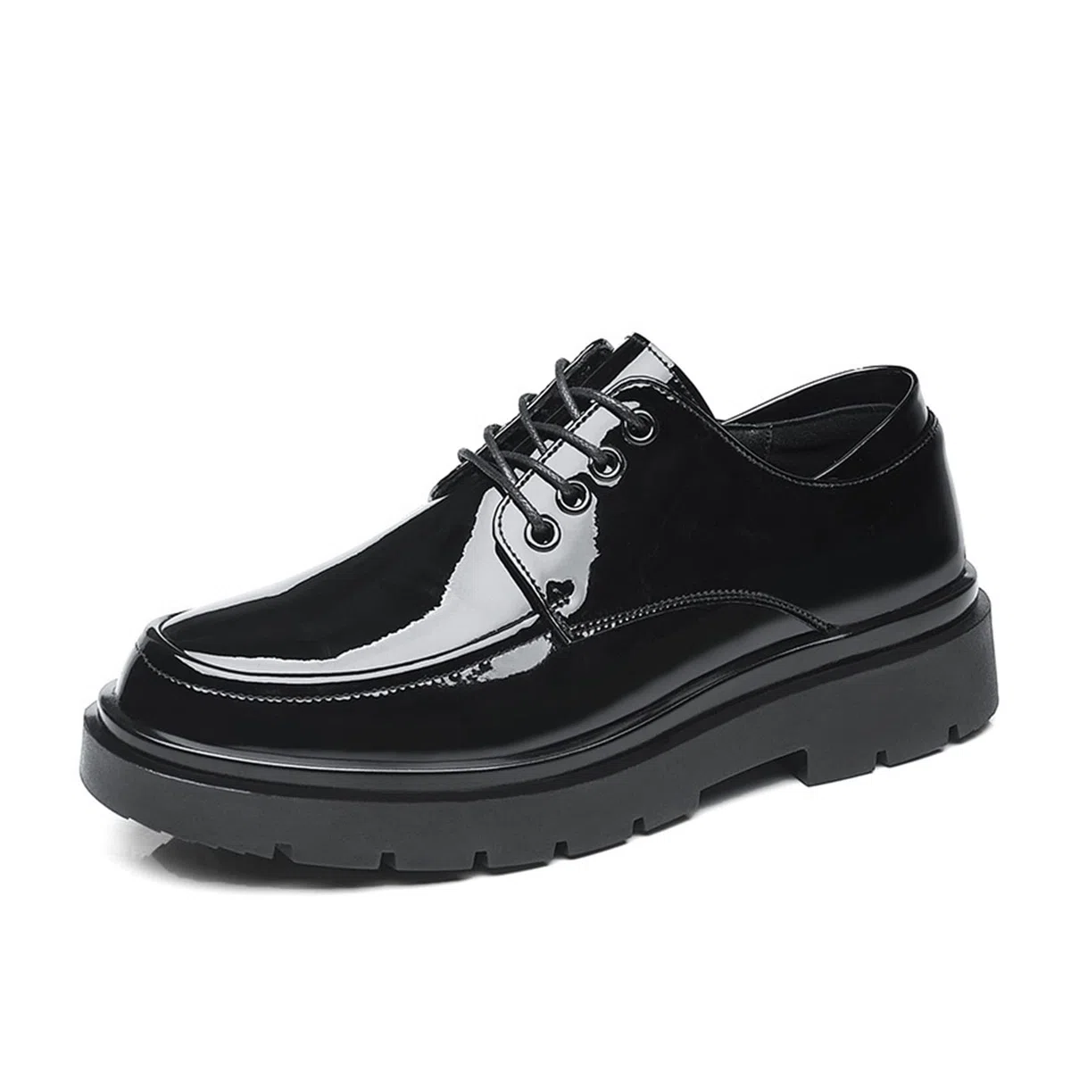 LAZIRO Business Formelle Lederschuhe Herren Glänzende Lederschuhe Im Britischen Stil Mit Dicken Sohlen Beiläufige Trendige Schuhe (Color : Noir, Size : 43 EU)