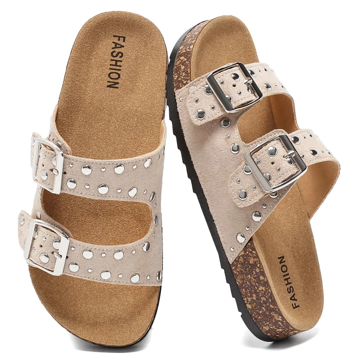 Pantoletten Kinder mit Metallnieten Doppelschnallen Hausschuhe Jungen Sandalen Mädchen Rutschfeste Badelatschen Clogs Bequeme Schlappen für Zuhause