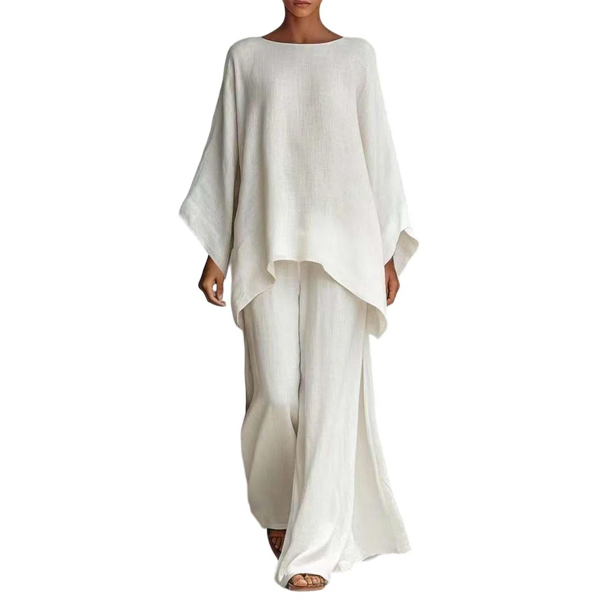 Damen Zweiteiler Sommer Leinenanzug Baumwolle Leinen Set Langarm Oberteil und Weite Hose Trainingsanzug Elegant Freizeitanzug Lässiger Hosenanzug Strand Reise Tracksuit Outfit