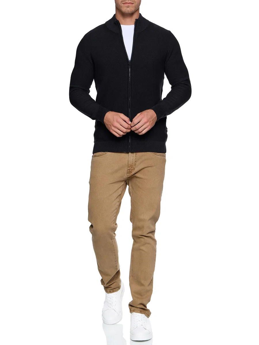 Indicode Herren INWestmoon Strickjacke mit Stehkragen | Fein-Strick Cardigan aus Baumwollgemisch