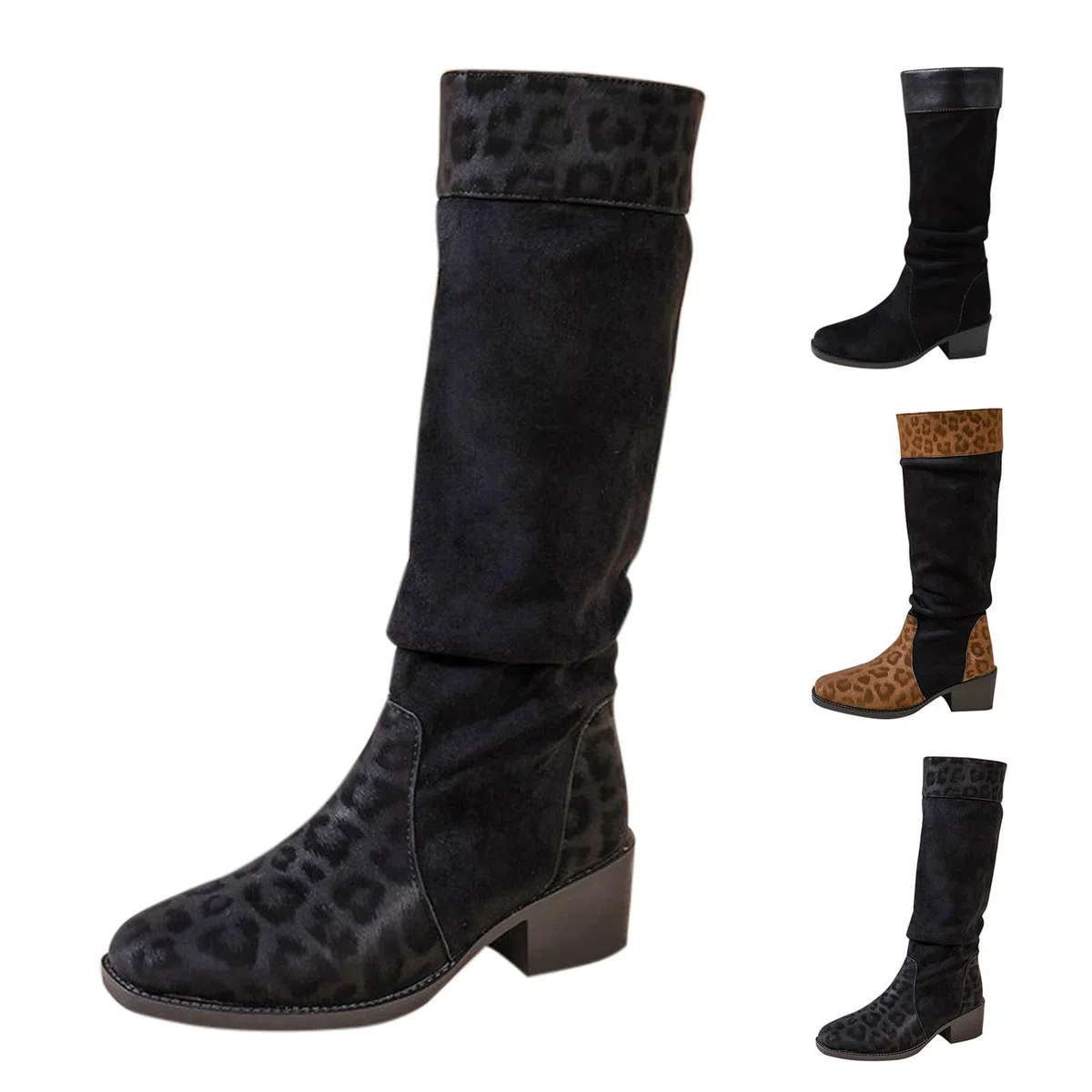 Generisch Kniehohe Stiefel Damen Mit Blockabsatz Langschaft Boots Herbststiefel - Herbst Winter Elegant Damenstiefel Schlupfstiefel Bequem Warmes Winterstiefel Winterboots Knee High Stiefel