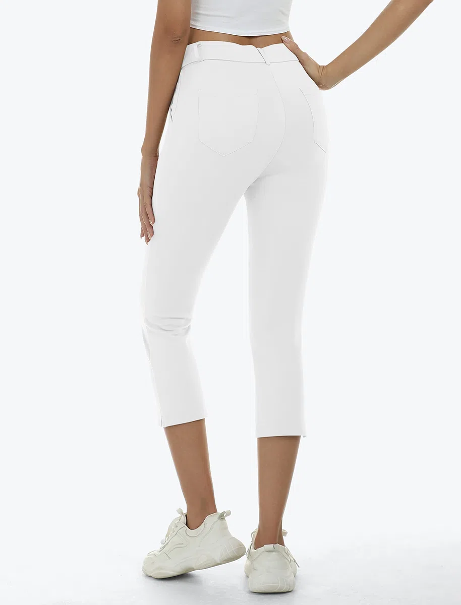 MoFiz Damen-Golfhose, Caprihose, Stretch, schmal, Business, Freizeit, gerades Bein, Yoga-Kleid, Hose mit Taschen, Bürohose