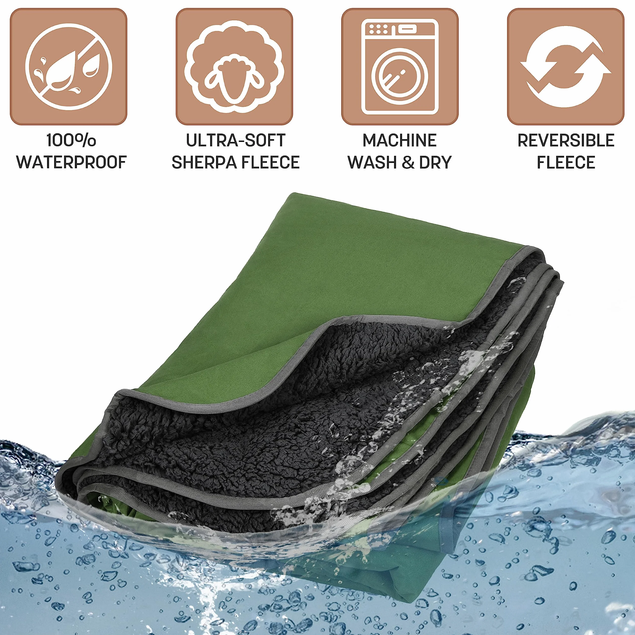 Kato Tirrinia wasserdichte Outdoor-Decke - Wasserfeste Thermo Campingdecke Reisedecke Picknickdecke mit Sherpa-Futter, Wärme Isolierdecke für Camping Auto und Hund, 150 x 200 cm