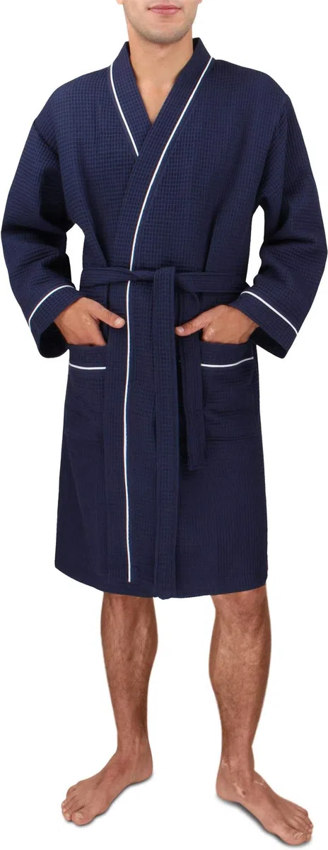 normani Herren Bademantel Morgenmantel aus 100% Baumwolle - Waffelbademantel - dünner Kimono für Männer