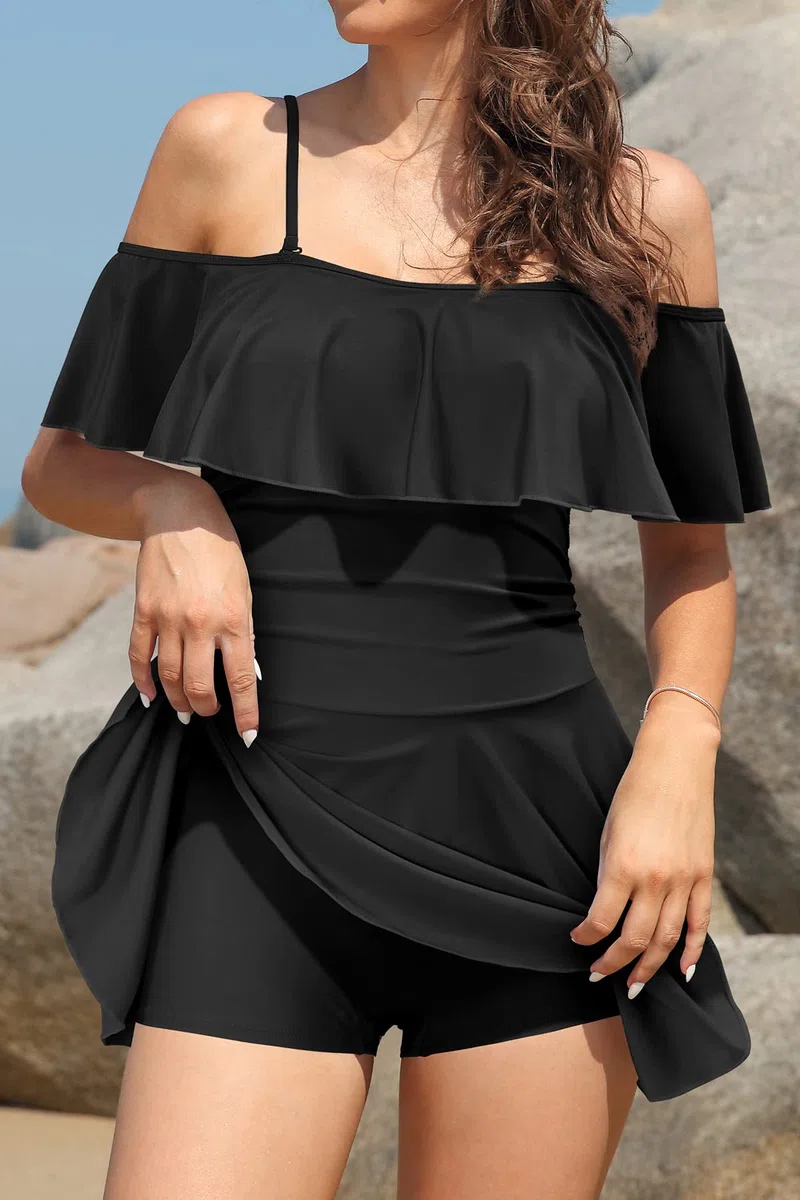 SHEKINI Damen Einteiliger Badeanzug Badekleid Rückenfrei Baderock Ruched Bauchweg Bauchkontrolle Damen Strandbadeanzug Bademode Großer Größe Schwimmrock