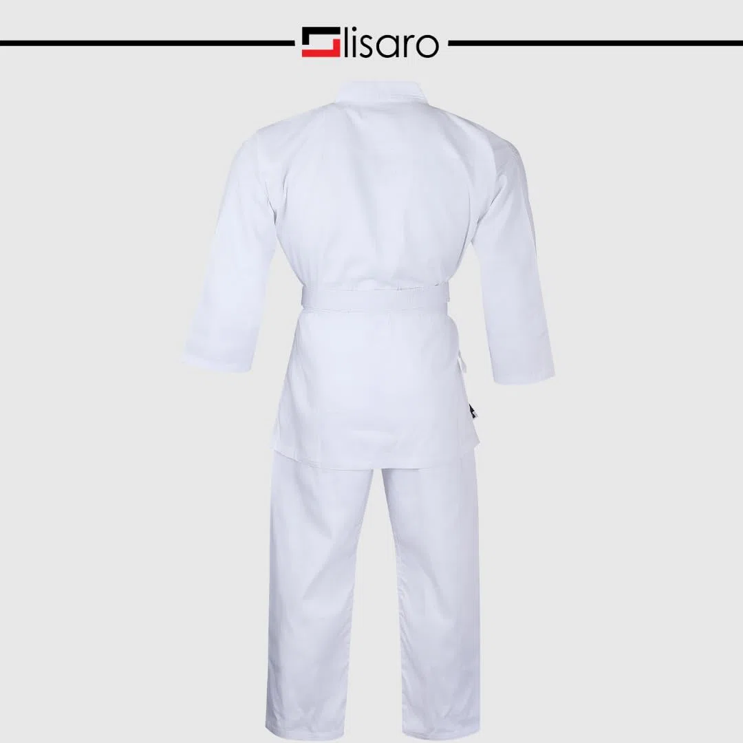 Lisaro Karateanzug weiß für Kinder & Erwachsene – Kampfsportanzug Karate Gi inkl. Hose mit Gummibund & Gürtel – atmungsaktiv & robust – für Training, Dojo, Verein & Wettkampf