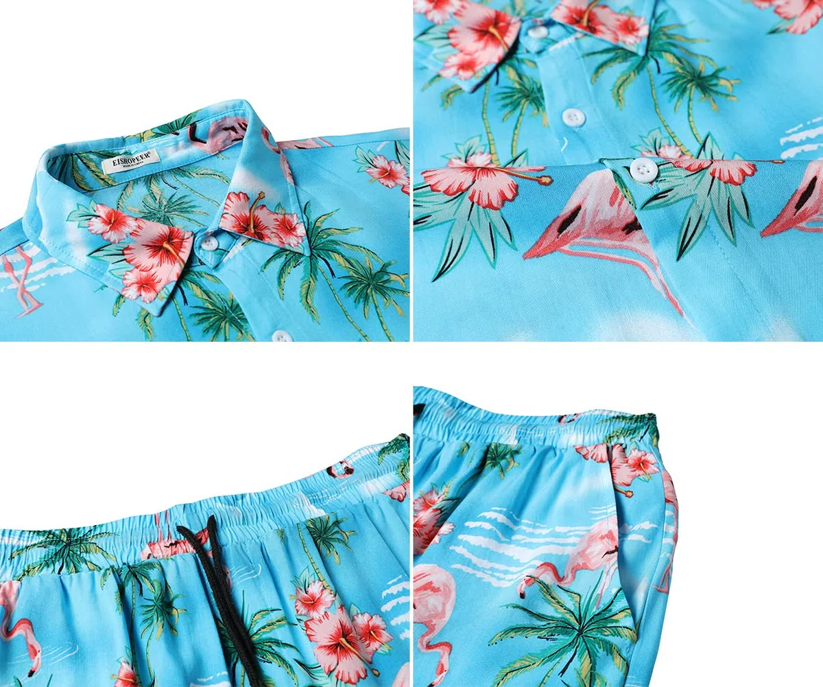 Hawaii-Hemd und Shorts für Herren 2-teilig, Lässig Button-Down-Shirts Sommer Strand Outfits mit Hüten
