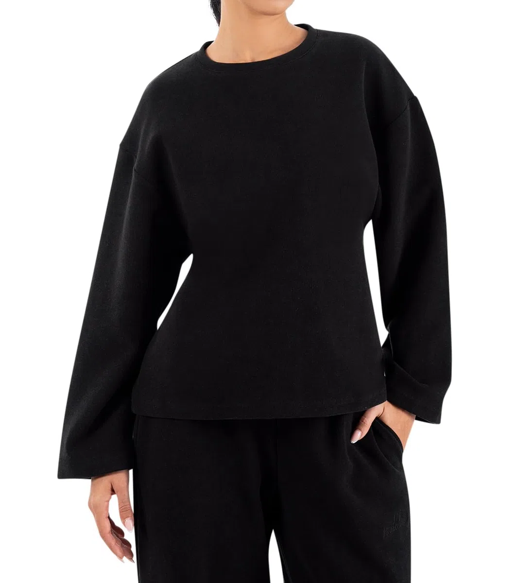 SMILODOX Longsleeve Damen Sirel Oversize Fit, Langarmshirt, Sport Oberteil mit minimalistischem Design, Rundhalsausschnitt, Dezentes Logo-Stitching, Lässige Silhouette, für Gym & Freizeit