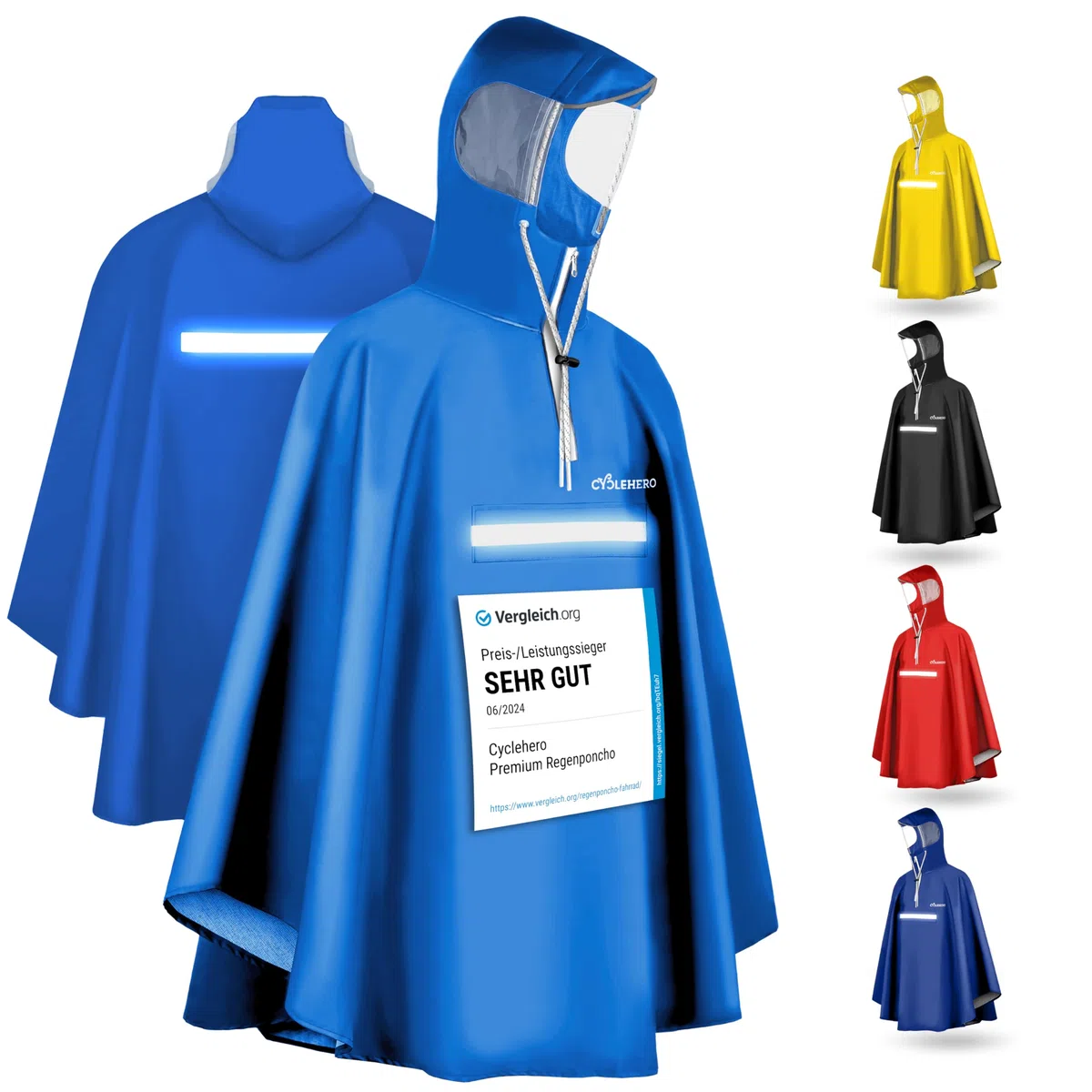 Regenponcho Fahrrad extra wasserdicht und robust - TEST SEHR GUT - Premium Regencape Fahrrad mit Reflektoren, Sichtfenster - Regenbekleidung als Regenponcho Herren und Damen - Regenjacke