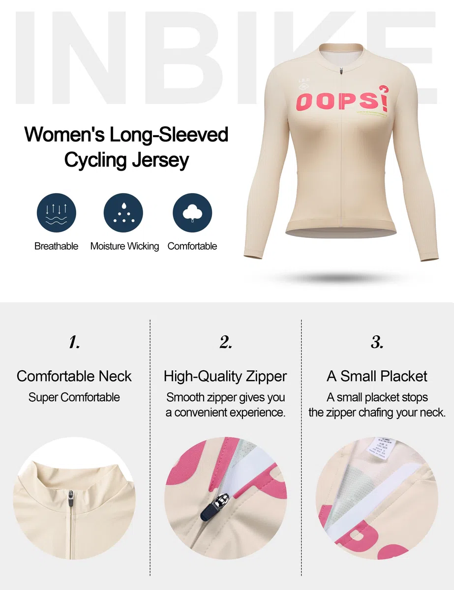 INBIKE Radtrikot Fahrradtrikot Damen Langarm mit 3 Taschen Atmungsaktiv Schnelltrocknend Fahrradsport Frauen WL535