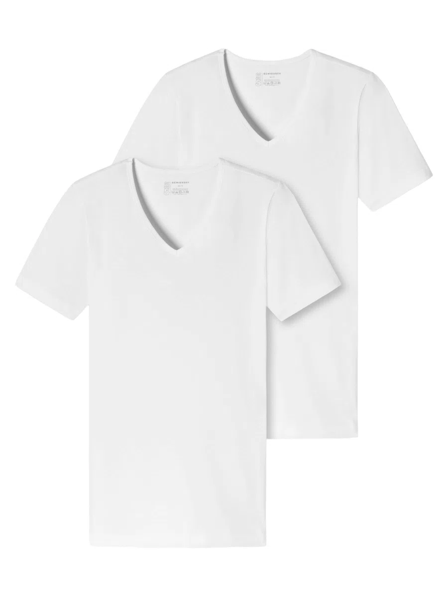 Schiesser Herren T-Shirt Unterhemd Doppelpack 95/5 V-Ausschnitt Box - 173982