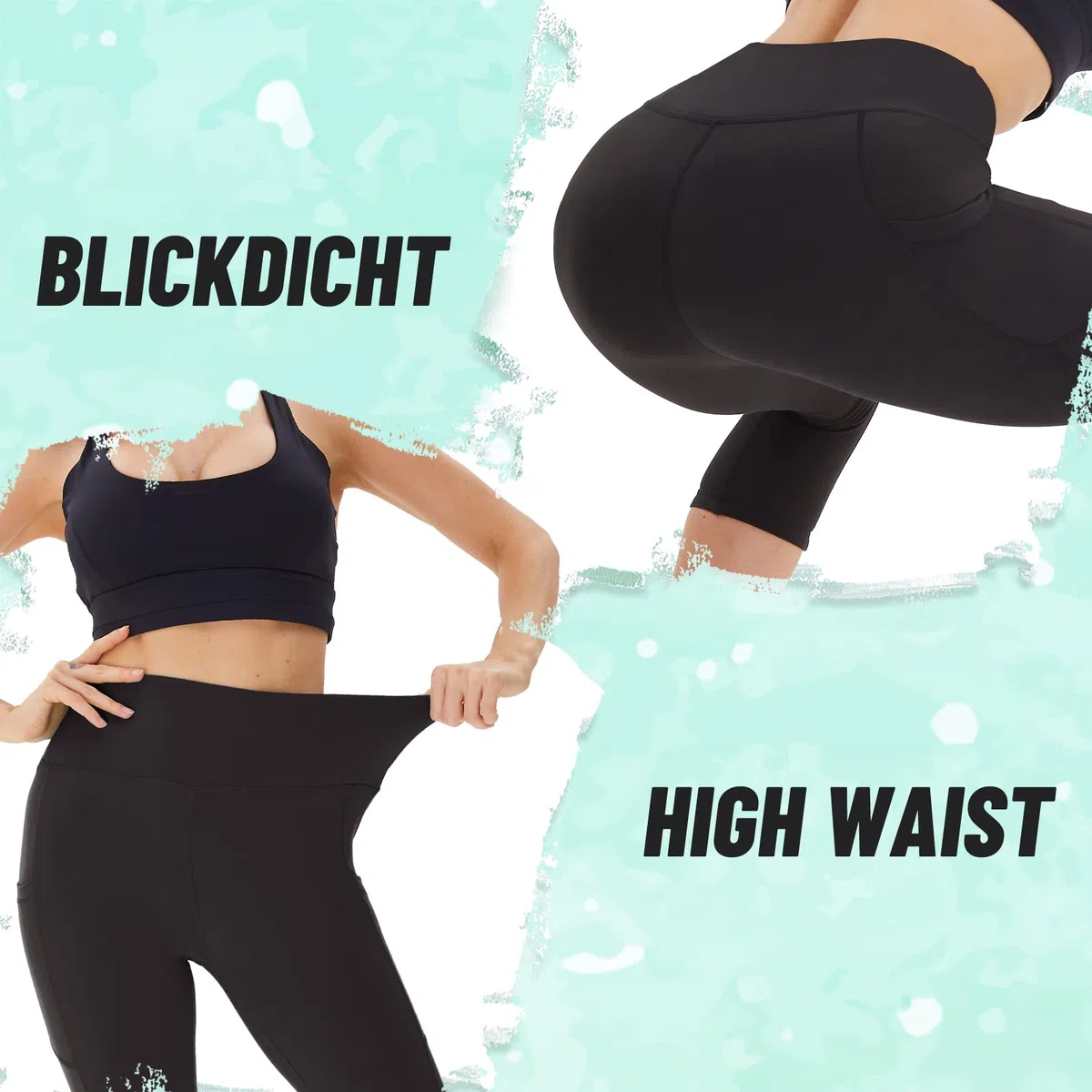 AMIYOYO Sport Leggings Damen mit Tasche High Waist Leggins Blickdicht Sporthose Bauchweg Sportleggins Lang Dehnbar Hose Yoga für Gym Fitness 3er Pack