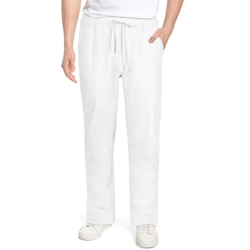 AUYAO Herren Baumwolle Sommerhose Lang Leichte Loosehose mit Taschen Kordelzug für Urlaub Strand Yoga Gehen Alltag - Weißhose Khaki Hosen M~XL