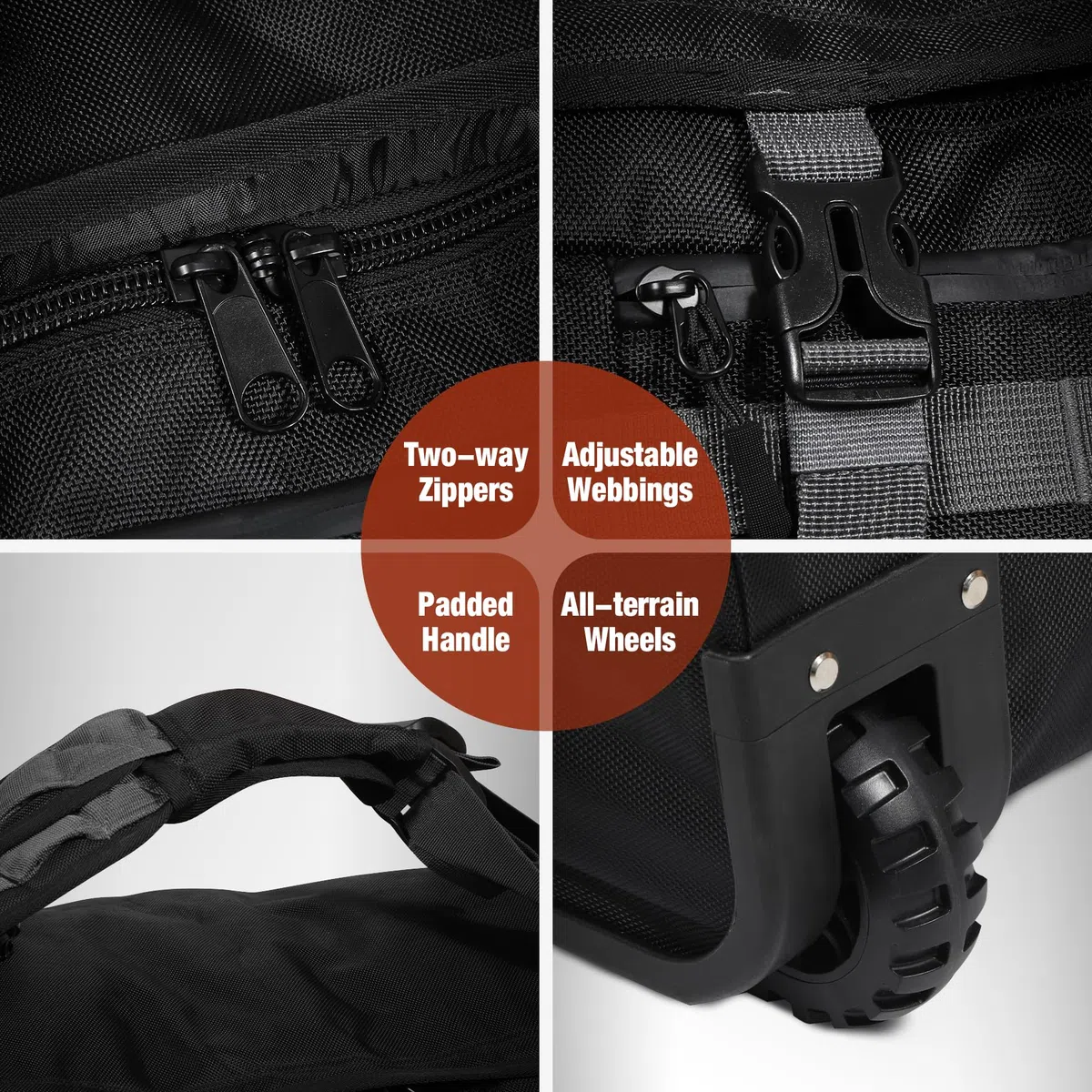 REDCAMP 140L Extra Große Reisetasche mit Rollen, Faltbare XXL Rucksack Sporttasche, Wochenend Handgepäck für Camping, 92x40x38cm, Schwarz