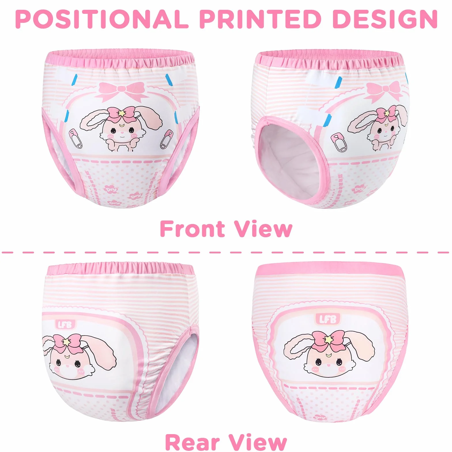 LittleForBig Weiche Baumwoll Unterwäsche Bequeme Waschbare Wiederverwendbare Trainingshosen für Erwachsene - Baby Usagi Rosa S
