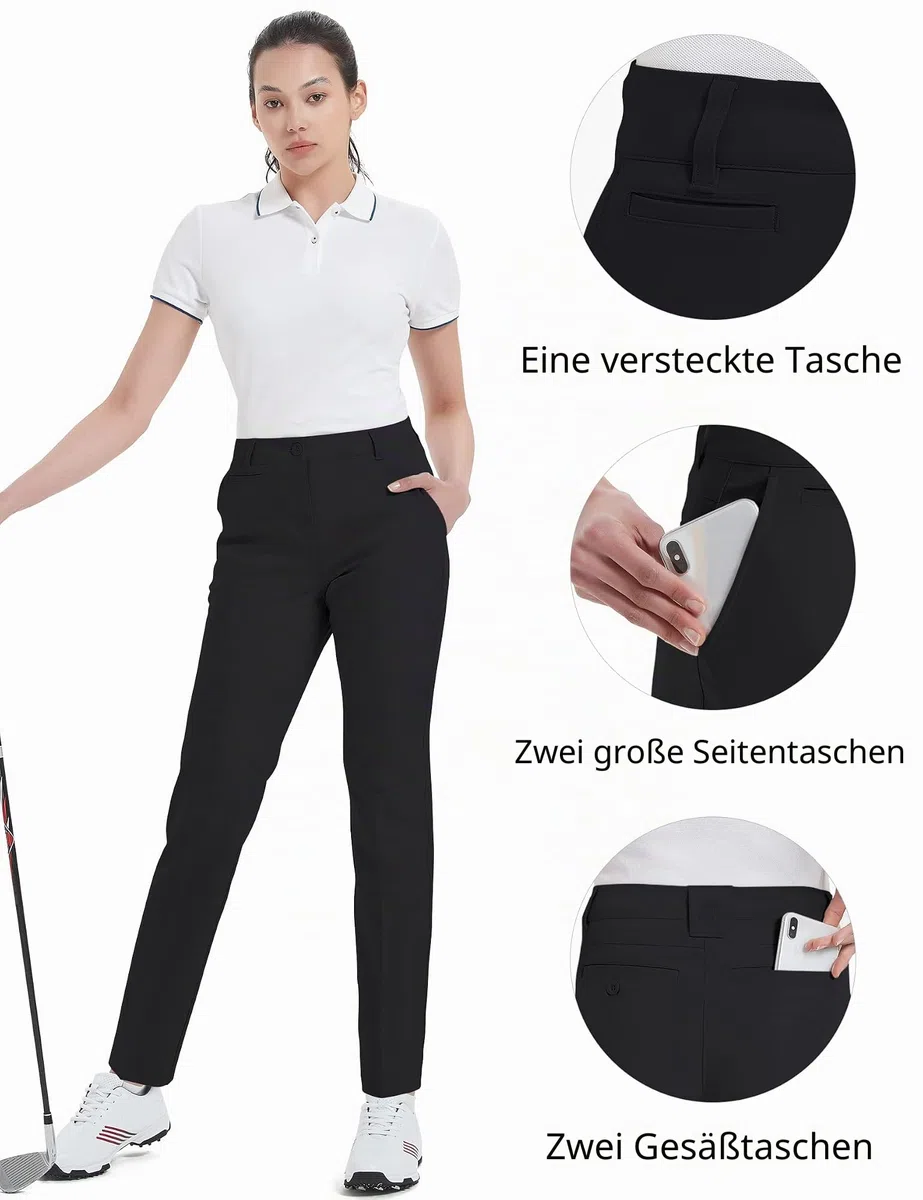 Damen-Golfhose, Stretch, gerade, leicht, atmungsaktiv, Twill - Schwarz - 44