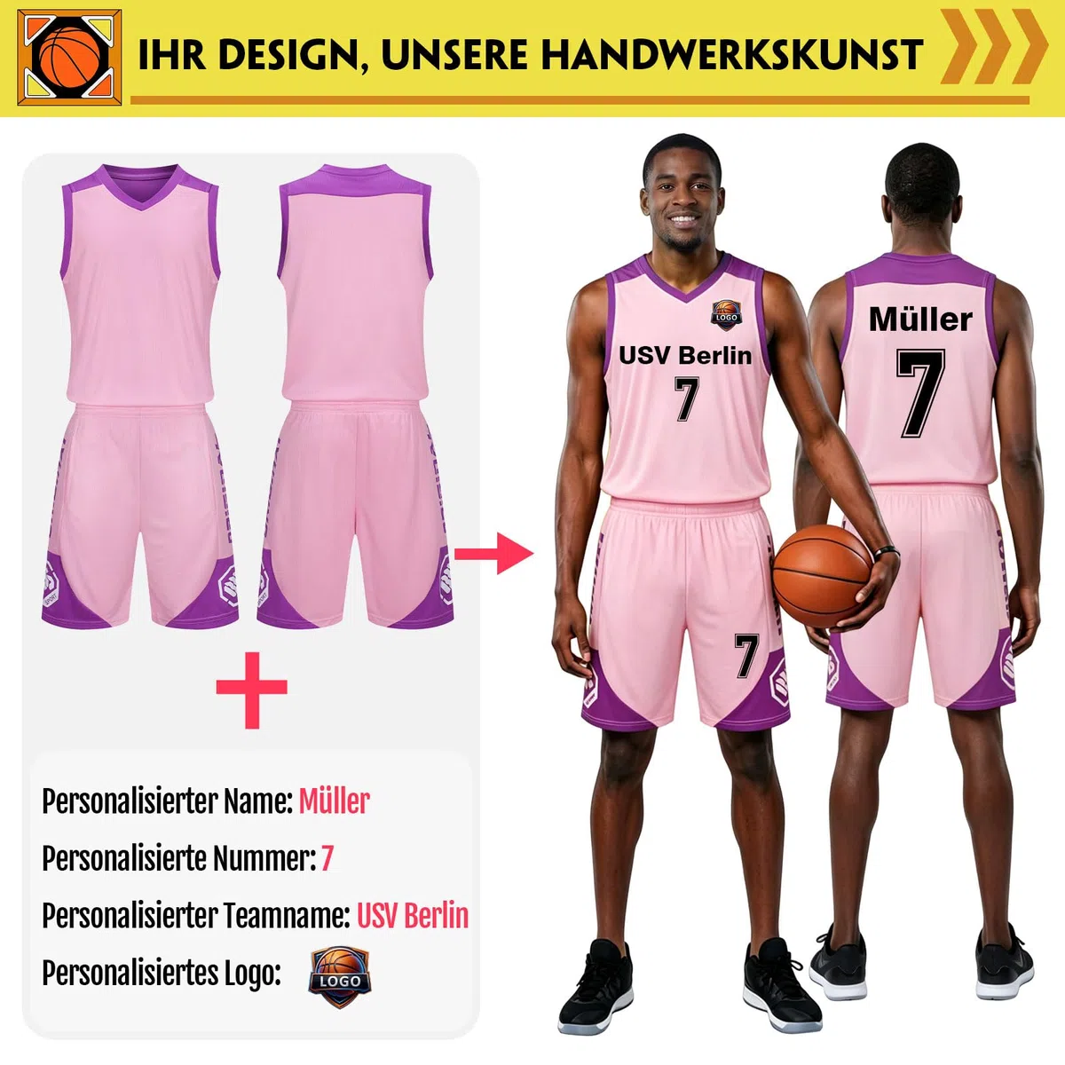 Benutzerdefiniert Basketball Trikot Kinder Herren Set mit Namen Nummer Team Logo 2-Piece Basketball Jersey Shirt & Short