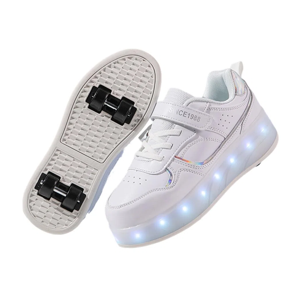 Mateju Jungen Mädchen Schuhe mit 4 Rollen, Mode Glänzend Skateboardschuhe Rollschuhe für Kinder Erwachsene mit Abnehmbare Rollen, Outdoor Turnschuhe Sneakers Sportschuhe
