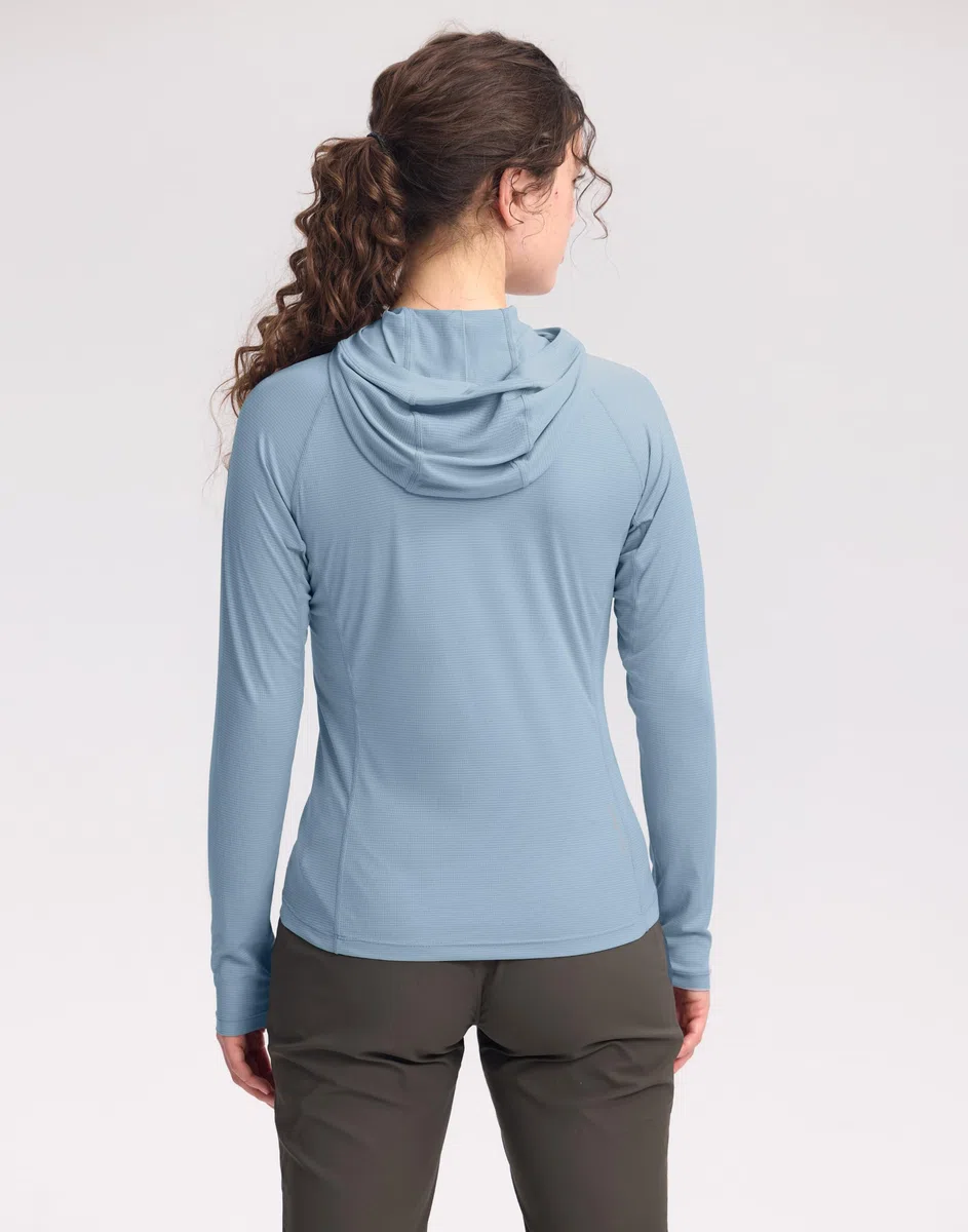 Pioneer Camp Damen Wandershirt mit Kapuze, Ultraleichtes Funktionsshirt (90g), Schnelltrocknend & Atmungsaktiv, UPF23+ Langarm UV-Shirt mit Daumenlöchern, für Trekking Wandern Camping Laufen