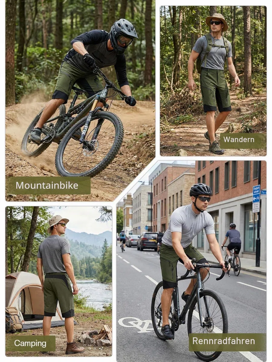 ARSUXEO Radhose Herren MTB Shorts Gepolstert Getrennte Unterhose Lose Fit Fahrradhose Wasserabweisend 1903 001D