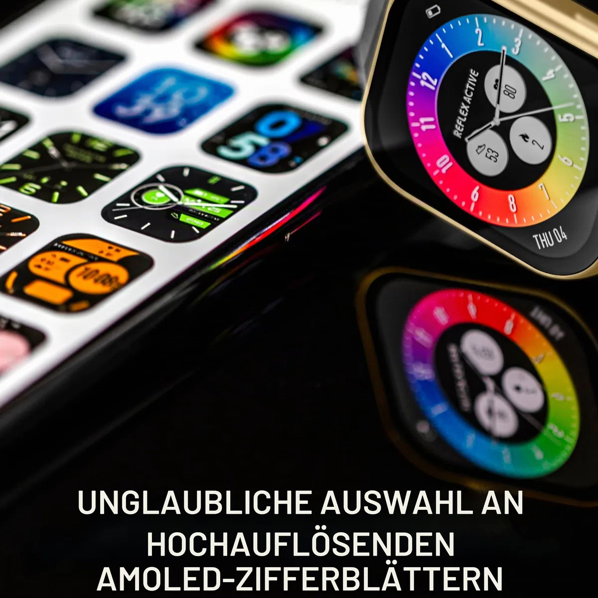 Reflex Active AMOLED Smartwatch Serie 29 mit 5,1 cm Touchscreen, Pulsmesser, Blutsauerstoff, IP68, Fitness-Tracking, schwarzes Armband für iOS + Android