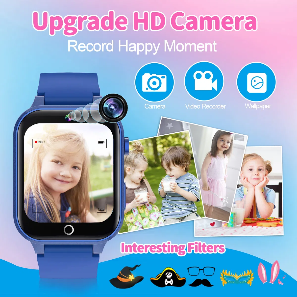 Smartwatch Kinder Jungen und Mädchen 4-15 Jahre, 39 Spielen, Sportmodi, MP3, Taschenlampe, 100+ Lernkarten, Hörbücher, 13 Wecker, Schulmodus, Schrittzähler, Pädagogisches Geschenk für Kinder Kinderuhr