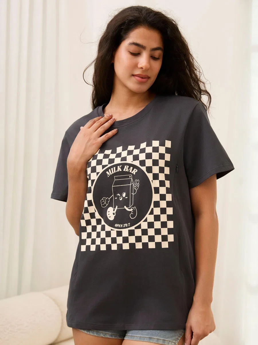 Stillshirt Damen Kurzen mit Reißverschluss Umstandsmode zum Stillen T-Shirts für Schwangere Stilltops Sommer