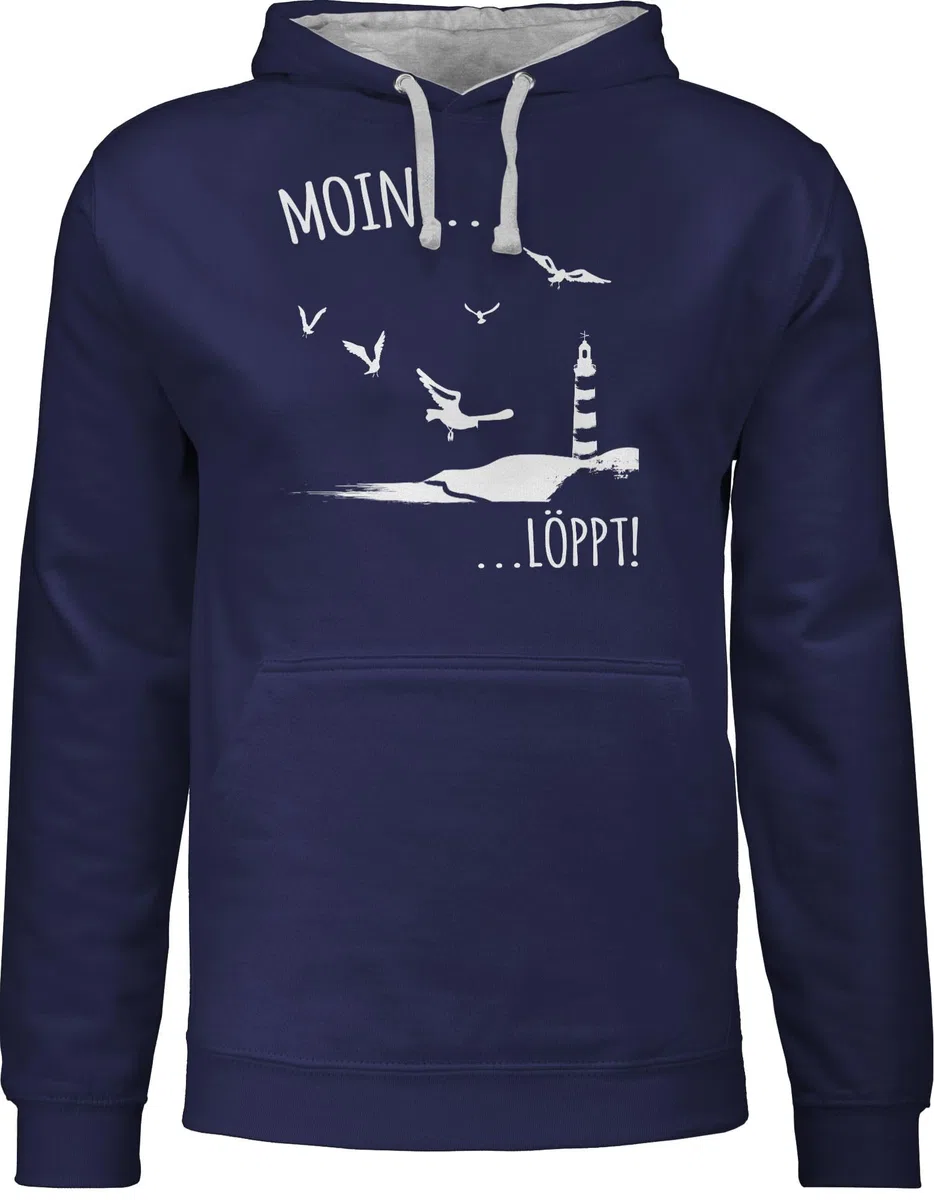 Shirtracer - Pullover Herren Frauen Hoodie Kontrast zweifarbig - Sprüche Statement - Moin löppt I Meerliebe I Maritim I Leuchtturm Motiv Meer