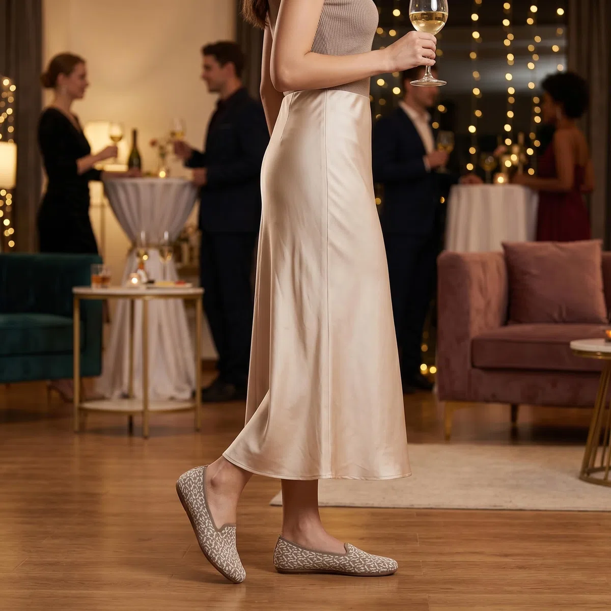 Puxowe Damen Ballerinas Slip On Spitz Strick Kleid Flache Schuhe Pumps Elegant Bequem Ballerina Flats für Damen