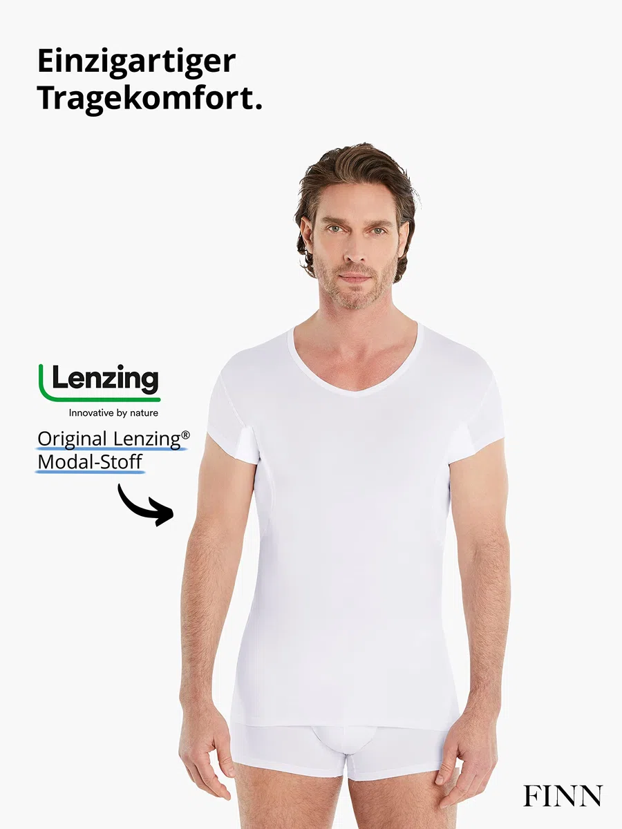 FINN Anti-Schweiß Shirt Herren mit extra kurzen Ärmeln | Perfekt unter Kurzarm-Hemden und Polo-Shirts - Unterhemd mit Achselpads gegen Schweißflecken und Schweißgeruch