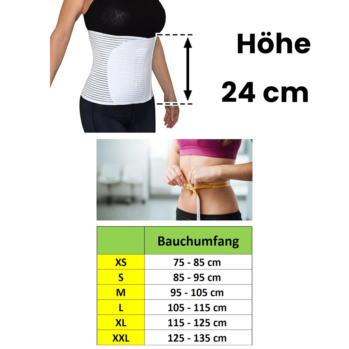 BODYPERFECT Bauchgurt nach geburt Bauchband nach der Operation Postpartum Gürtel für Damen Rückenstütze des Bauchbandbinders Einstellbare Verschlusshöhe 24 cm (Schwarz, S)