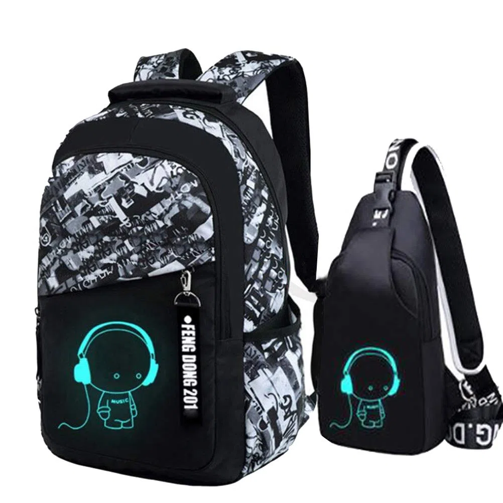 Asge 128-1 Oxford-gewebe Schulrucksack für Jungen Schulrucksack Druck Rucksack Jugendlichen Schultasche Outdoor Reflektierender Daypack, Grau, M