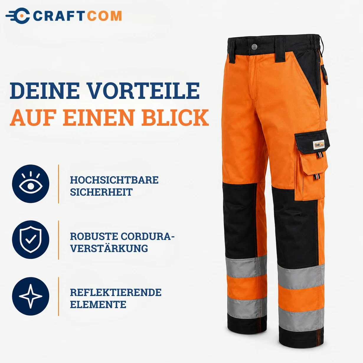 Generisch CraftGear Arbeitshose Herren - Arbeitshosen Männer Orange Verstärkt mit Cordura Knieschutz Reflektierend mit Cargo-Taschen für Handwerker Warnhose