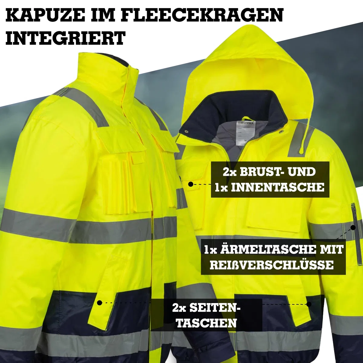 Safetytex Warnschutz Pilotenjacke - Arbeitsjacke - wasserdicht, winddicht, reflektierend - HI VIZ Thermo Jacke - Warnschutzjacke in verschiedenen Farben und Größen