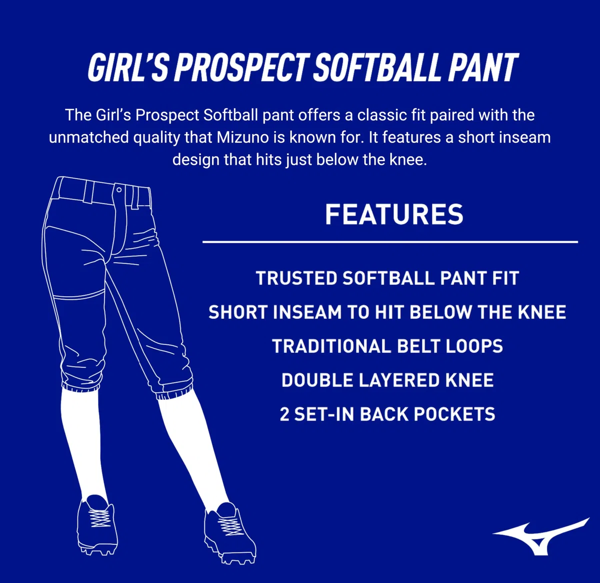 Mizuno Mädchen Softball-Hose mit Gürtel