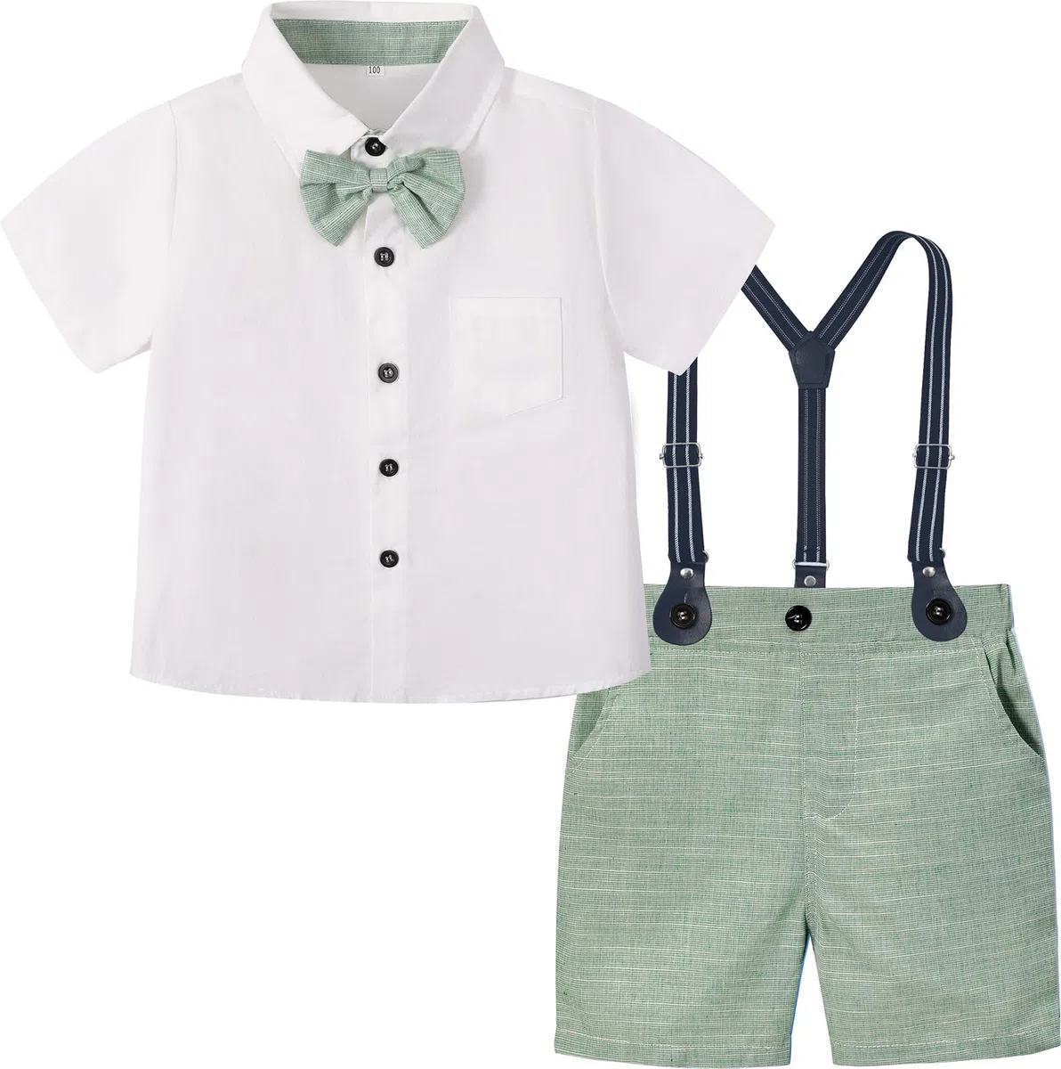 mintgreen Baby Jungen Anzüge, Neugeborenes Hemd Hose Taufe Gentleman Outfit Kurzarm Passen mit Strap, 1–4 Jahre