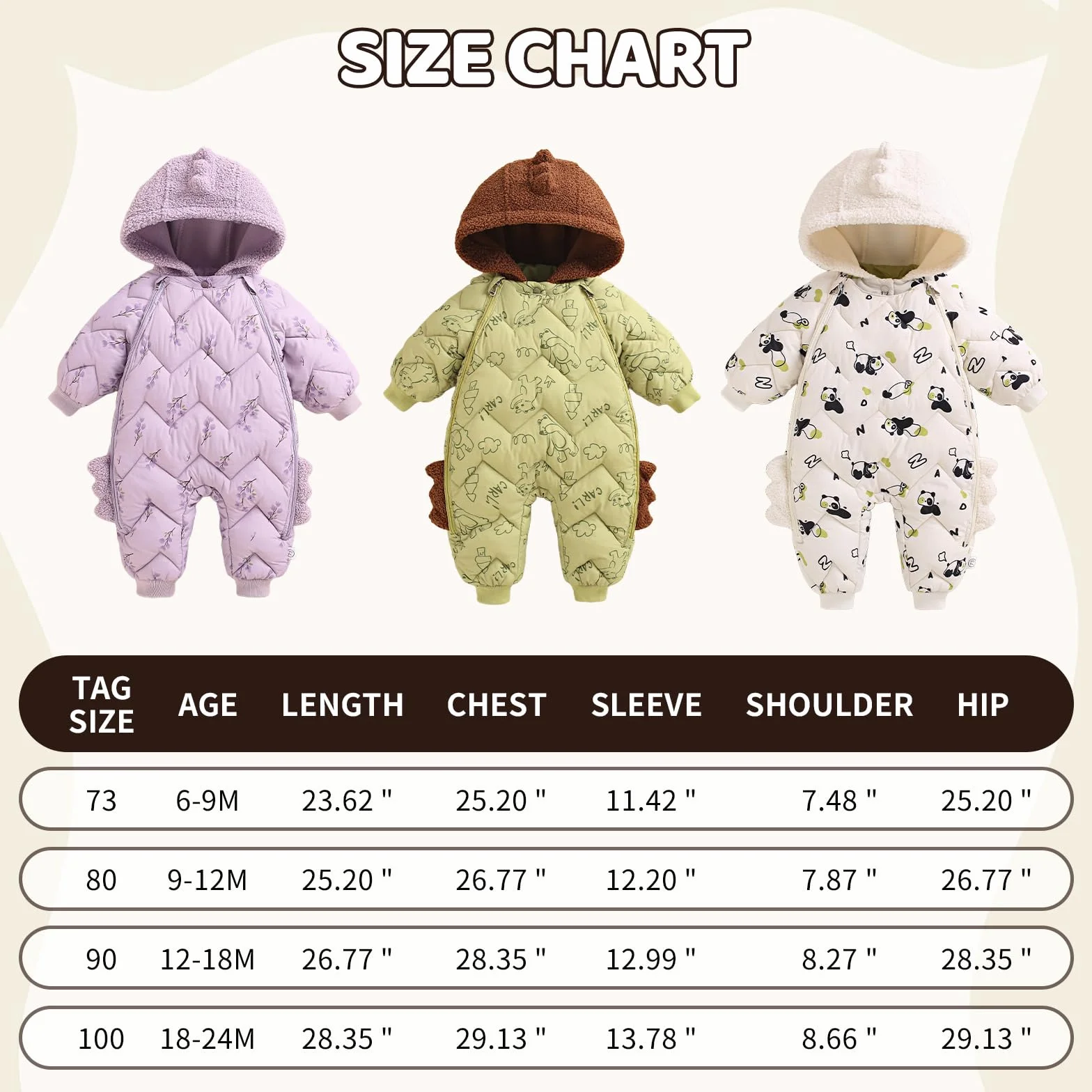 WYTbaby Baby Schneeanzug Winter Overall Mit Kapuze Dick Warm Strampler für Kleinkind Jungen Und Mädchen 6-24 Monate