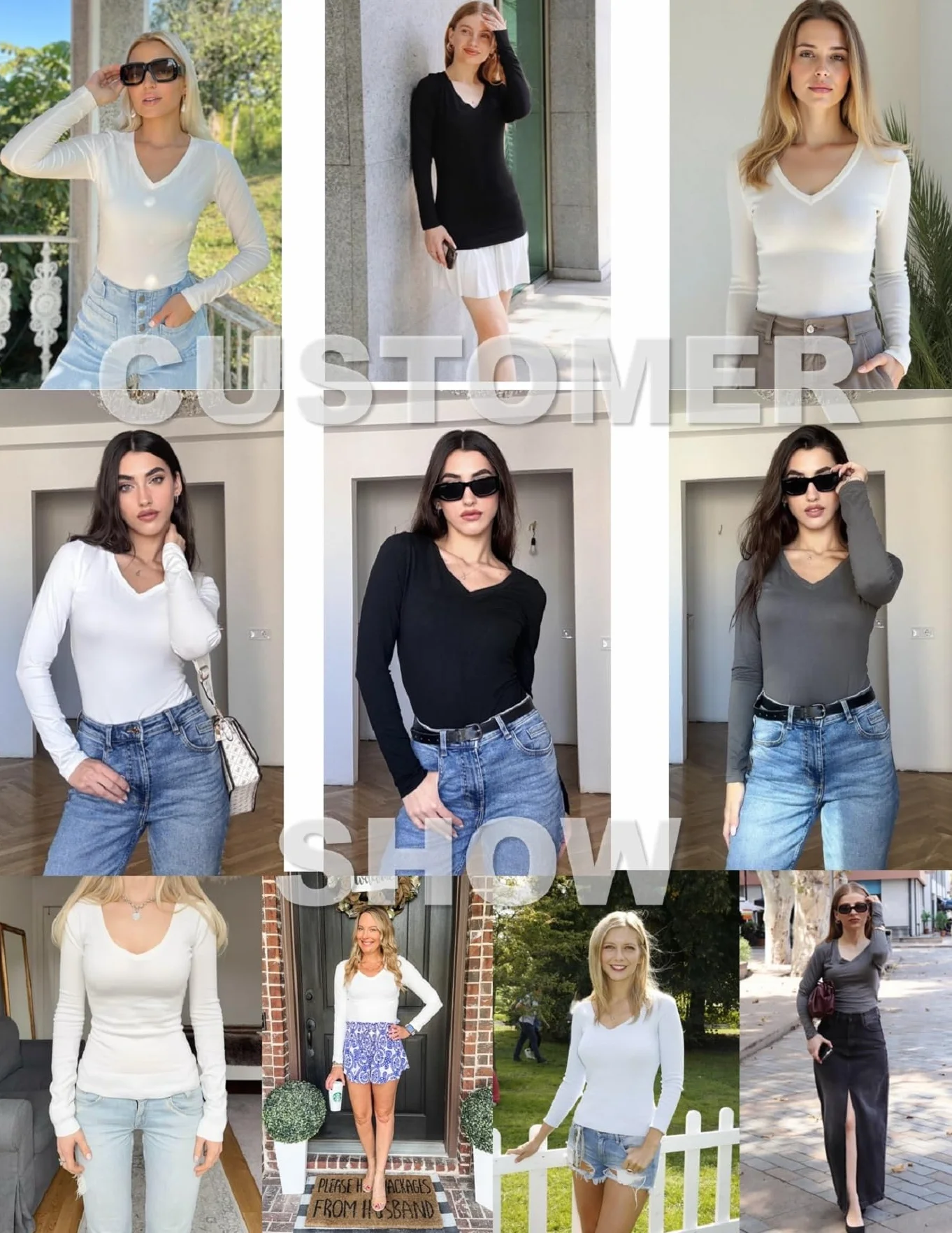 Ekouaer Damen 3 Pack Langarmshirt V-Ausschnitt Unterhemd Sexy Layer Tee Dünn Thermo Oberteil Slim Fit Basic Tops S-XXL